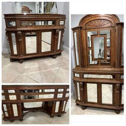 3 piece antique serving sideboards console and armoire with mirror accents