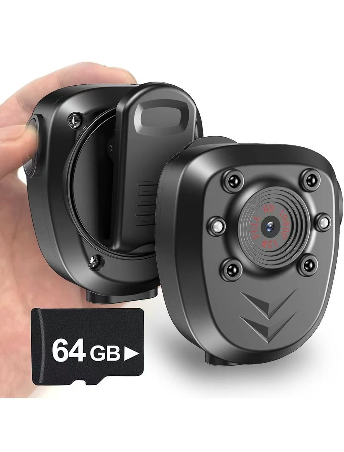 64GB Body Camera Police Civilians Patrol Portable Body Mounted Camcorder 1080P Night Vision 6 Hours Battery Life Recording Wearable Video Recorder