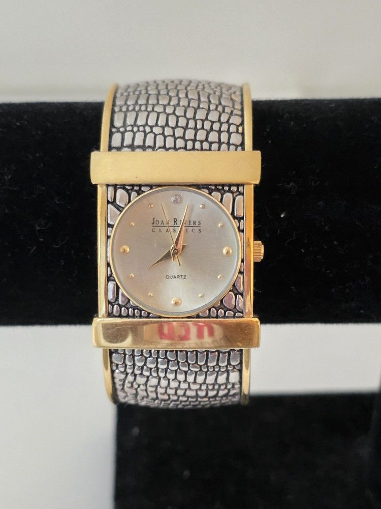 Joan Rivers Watch 28mm Gold Silver Tone Textured Bangle