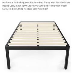MAF Metal 18 Inch Queen Platform Bed Frame with Anti-Collision. Round Legs, Black 3500 Lbs Heavy Duty Bed Frame with Wood Slats, No Box Spring Needed,