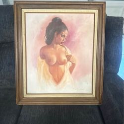 Vintage Kelvin Signed Nude Portrait Oil Painting
