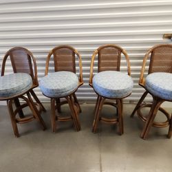 Vintage Rattan Cane-Backed Swivel Bar Stools