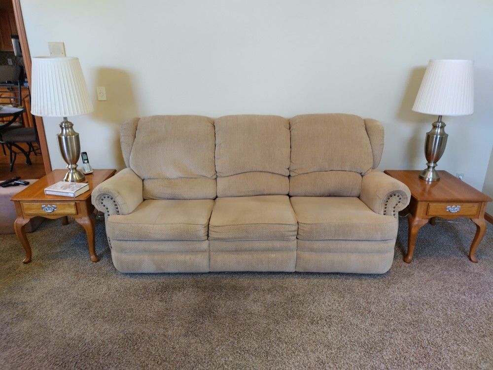 Couch With Recliner At Both Ends, Matching Rocker Recliner, The 2 End Tables And Nice Window Table.