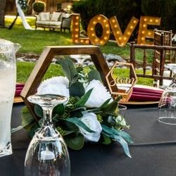 Faux Wedding Florals - Eucalyptus, Off-White Roses, Off-White Peonies - Hexagon