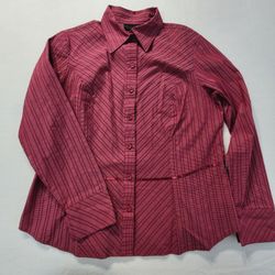 Apostrophe stretch Women's Red Striped Button-Down Dress Shirt
