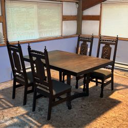 Holman Manufacturing Co. Danish Walnut Dining Set with Table, 4 Chairs, and Hutch