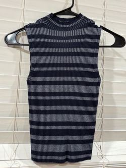 Worthington ribbed striped sleeveless mock-neck knit top