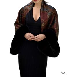 New Women’s La Fiorentina Abstract Print Bolero With Faux Fur Trim Detail 