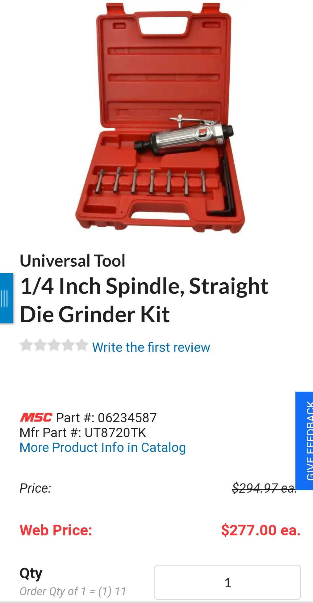 Universal Tool 1/4" spindle die grinder