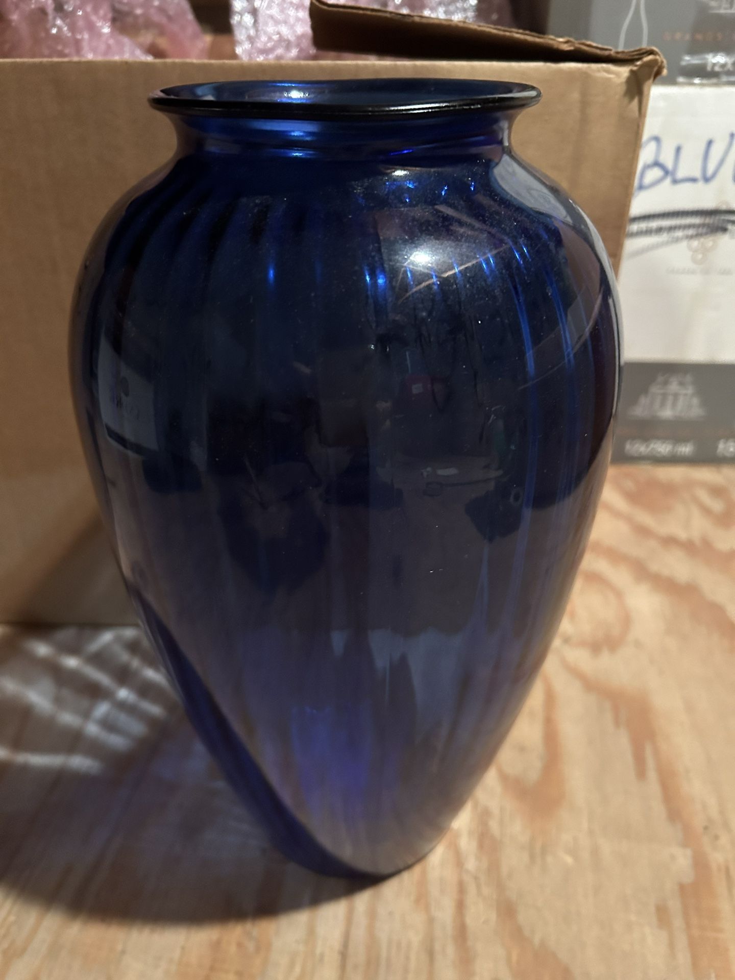 Vintage Anchor Hocking Dark Cobalt Blue Ribbed 12 1/2" Vase.  Beautiful.