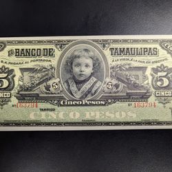 Mexico, El Banco de Tamaulipas 5 Pesos 1902/14 UNC Banknote 