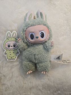 Labubu macaron green grape plush toy keychain