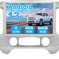13.1 inch Car Stereo Radio for Silverado & GMC Sierra 2014 2015 2016 2017 2018, Android 13 4+64GB Wireless CarPlay& Android Auto/Voice Control/GPS/ Bl