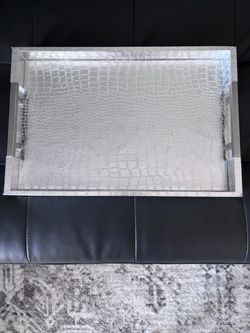 Silver Faux Crocodile Serving Tray with Handles