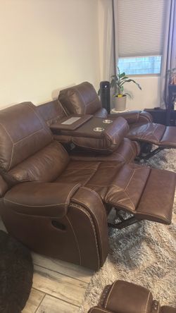 Leather Recliner Couch Set