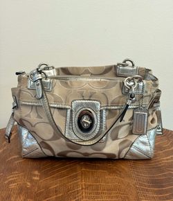Vintage COACH Op Art Peyton Sateen Satchel Shoulder Bag Metallic