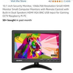 10.1 inch Security Monitor, 1366x768 Resolution Small HDMI Monitor Small Computer Monitors with Remote Control with Built-in Dual Speakers HDMI VGA BN
