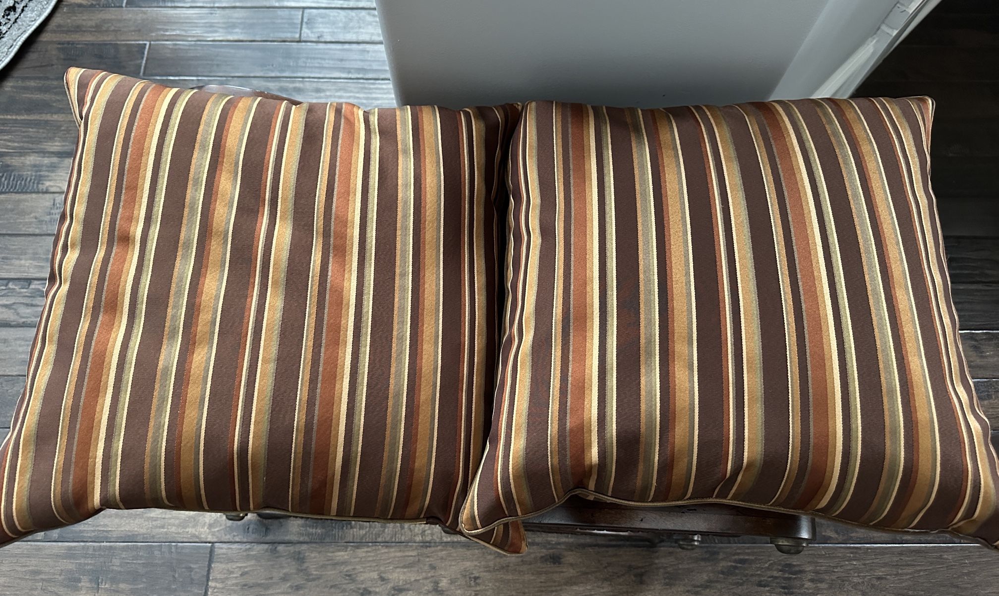 Set Of Two Striped Pillows, Brown And Gold