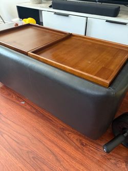 Storage Ottoman with Wooden Tray Tops