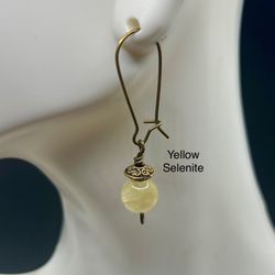 Yellow Selenite Genuine Stone Handmade Earrings