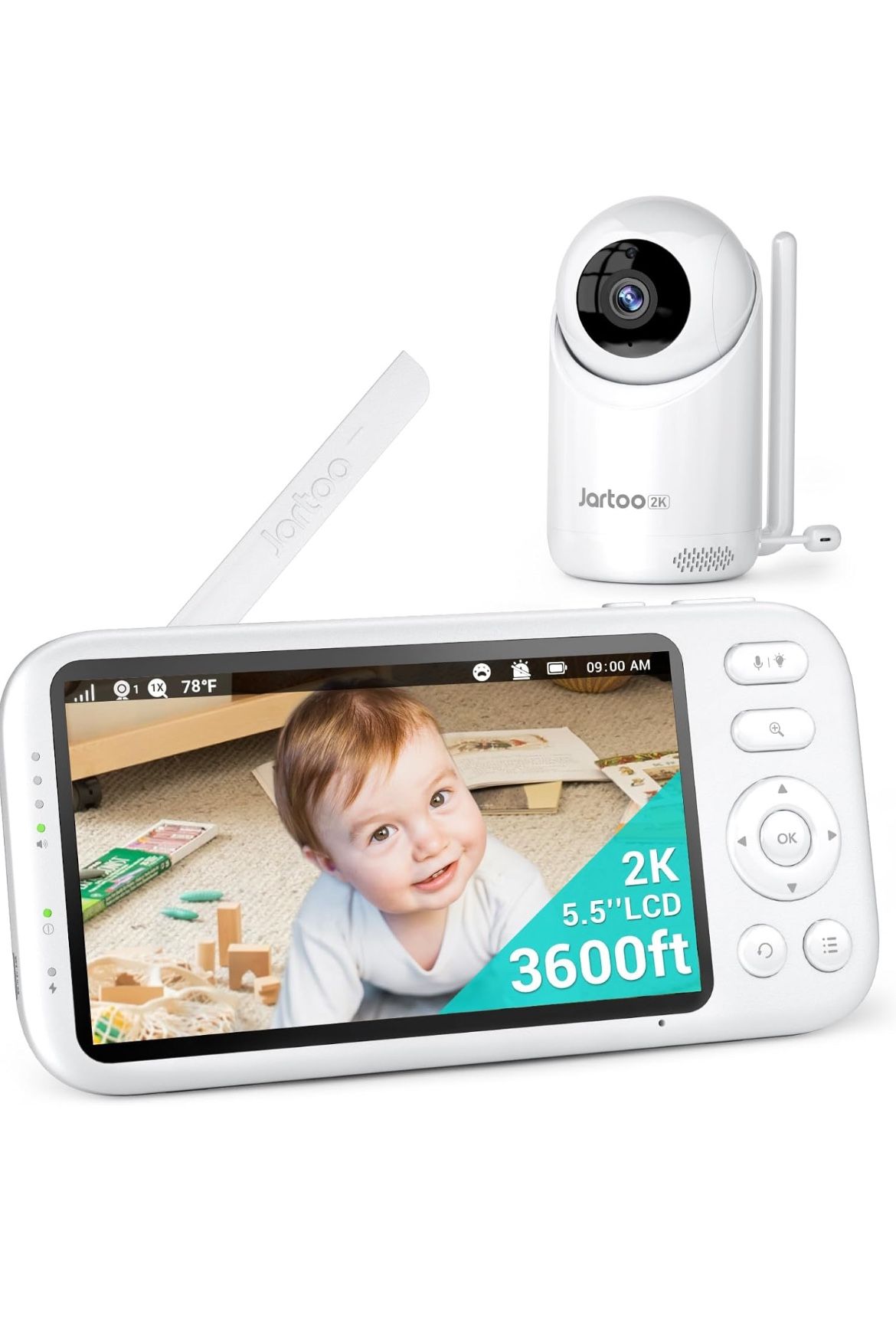 2K Video Baby Monitor with Camera and Audio, Long Range Baby Monitor No WiFi 5.5" FHD Screen ANC Baby Camera Wireless, Feeding Clock, Night Vision, 2-
