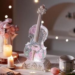 Violin Snow Globe Music Box with White Rose Decorative Design