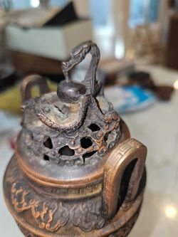 Japanese Bronze/Copper Alloy Oni Koro Incense Burner Dragon Finial 12"