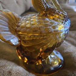 1970S GLASS TURKEY BOWL WITH LID