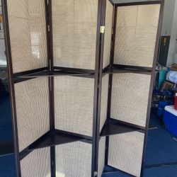 4-panel Room Divider With 2 Shelves