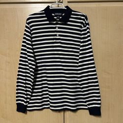 Men’s Medium Better Quality Lands End Navy/White Striped Long sleeve Polo Shirt