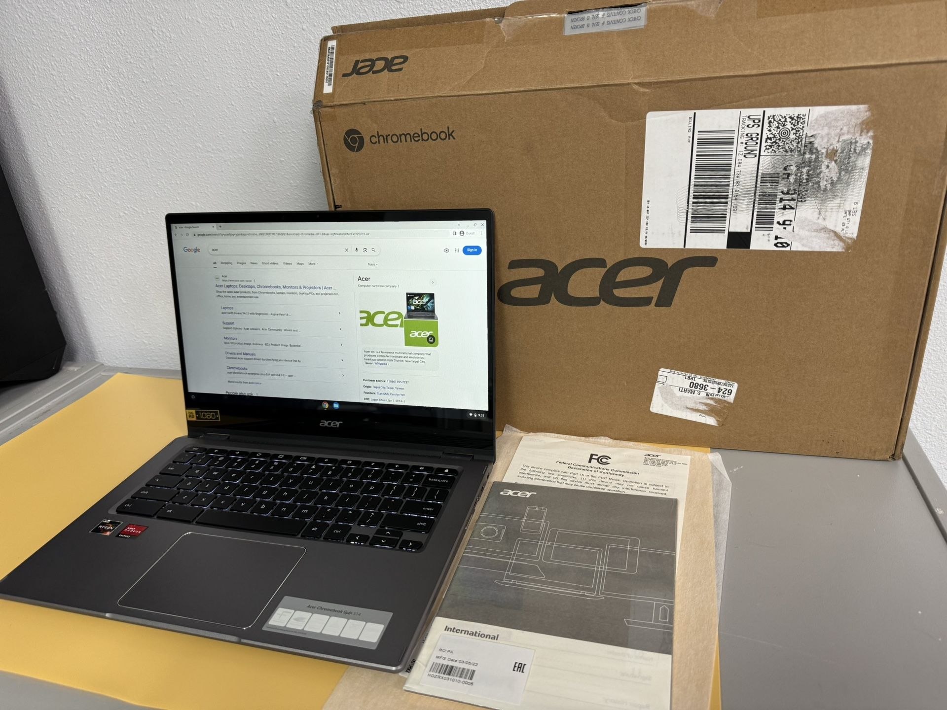 Acer Chromebook Spin 514 14.0” FHD IPS Touch Display Laptop -AMD Ryzen 5 8GB RAM SSD 128GB Silver (Open Box Condition)