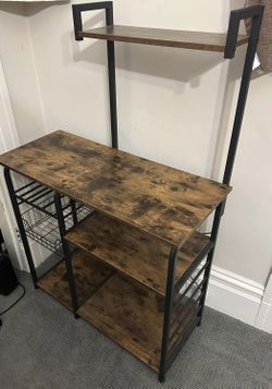Kitchen Bakers Rack with Wire Basket, Coffee Bar Table Station Microwave Oven Stand