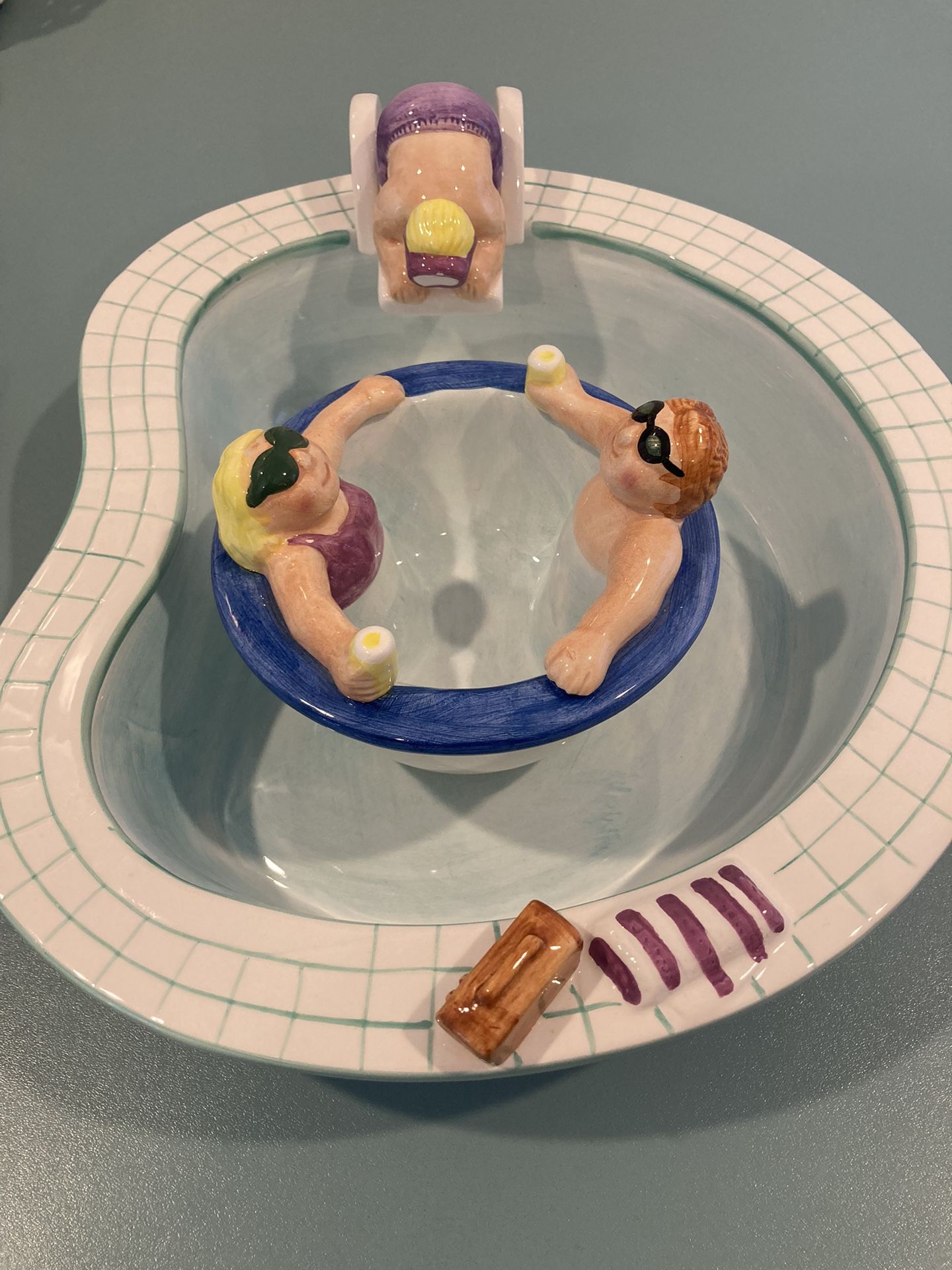 Swimming Pool Take A Dip Serving Ceramic Chip & Dip Bowl
