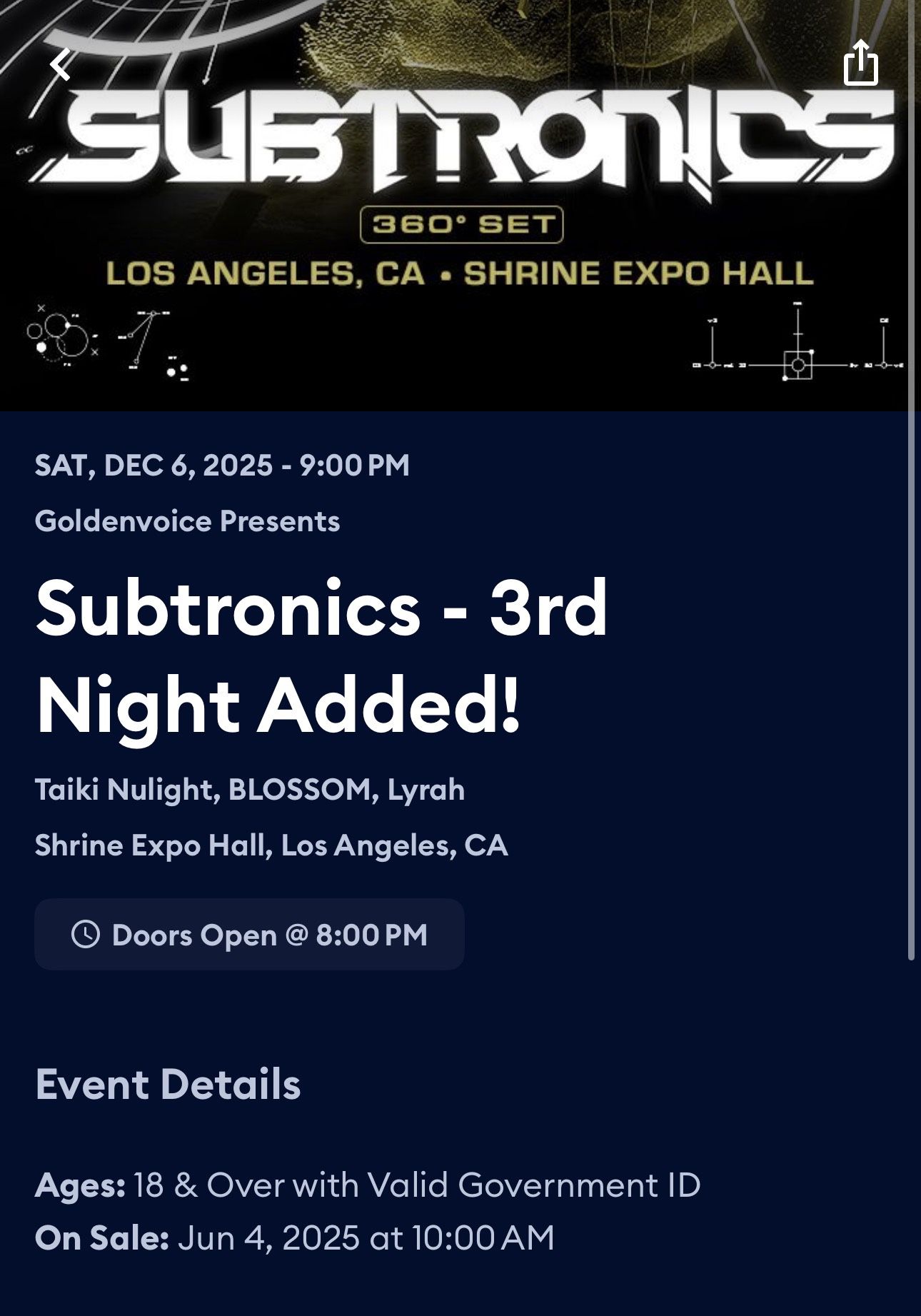 Subtronics Shrine Expo Hall Ticket  12/6/25 