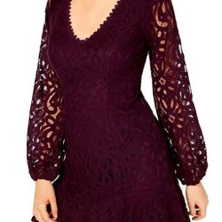 City Studio Purple Size 1 Junior A-Line Dress V Neck Lace Illusion $69 #060