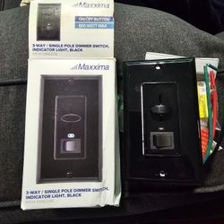 Maxxima 3 Way Single Pole Dimmer Switch, Indicator Light  Black