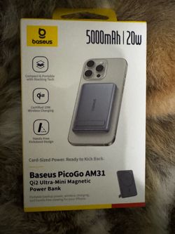 Baseus Picogo Power Bank,Qi2 Certified 15W MagSafe, 0.5" Ultra Slim 5000mah w/ stand