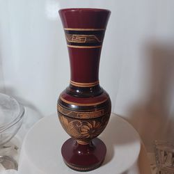 Red Wood Handcarved Wood Vase