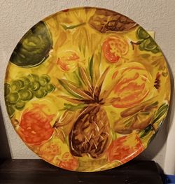 1960s Fiberglass Fruit Serving Tray 17" In Diameter.