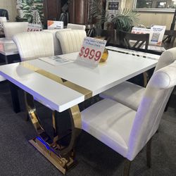 Brand New White Marble Dining Table + 4 Chairs 