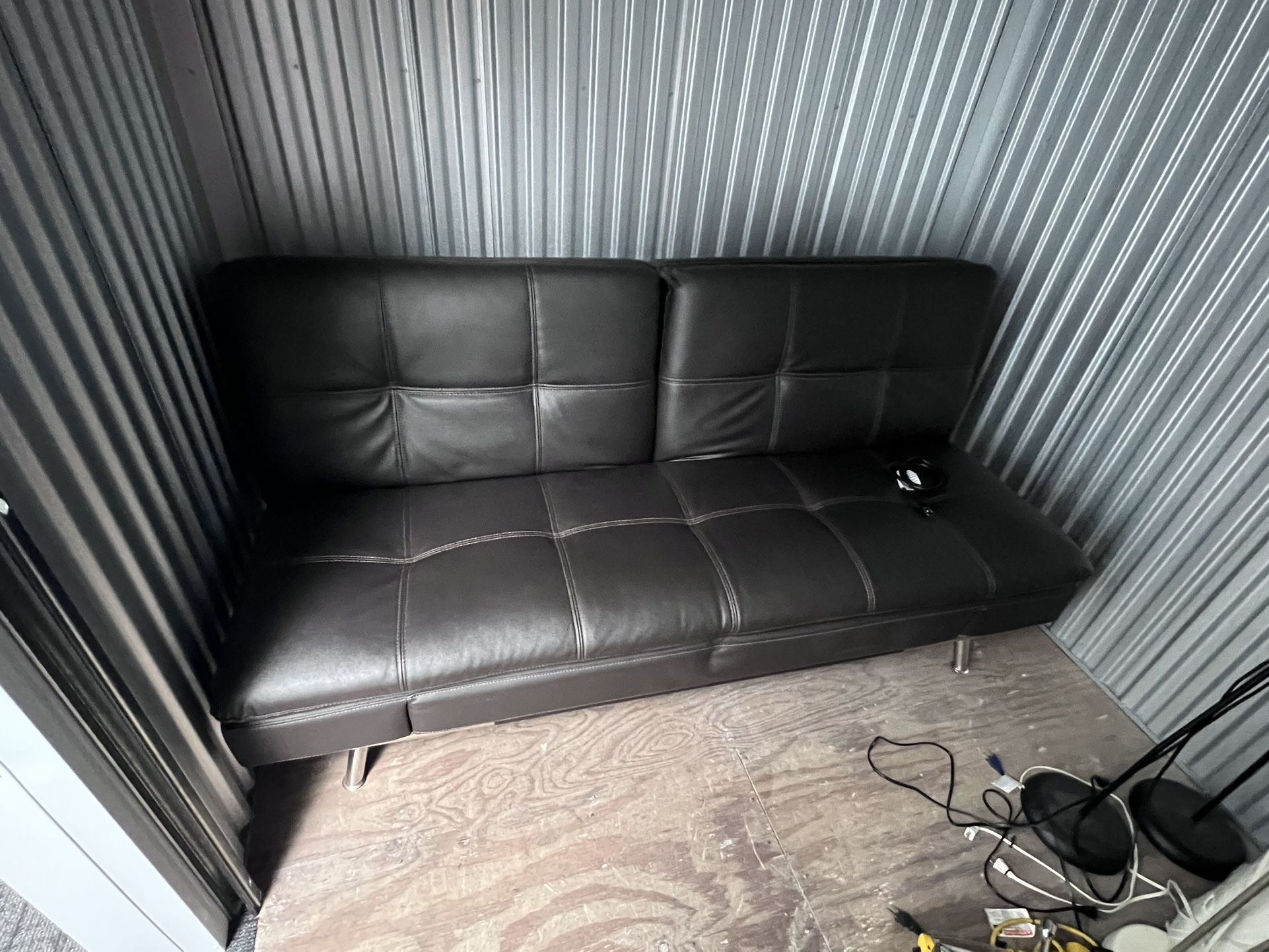 Leather Sofa Bed Relax Lounger Futon W/ Power Outlet