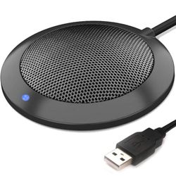 Conference USB Microphone, Computer Desktop Mic with LED Indicator, Plug & Play Omnidirectional Condenser PC Laptop Mics for Online Meeting/Class,Skyp