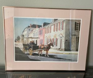 Framed Horse Carriage Street Scene Print