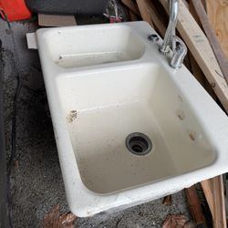 Vintage Kohler Porcelain Top-Mount Kitchen Sink Double Bowl 