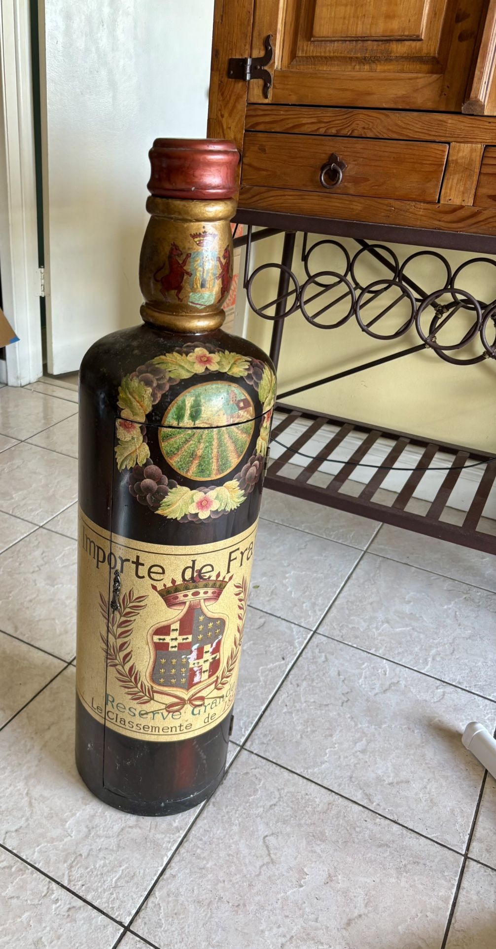 Bombay vintage 32” French Painted Wine Bottle  Cabinet