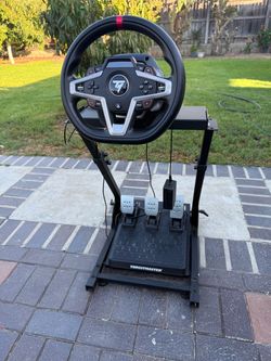 Thrustmaster w/ Racing Wheel Mounted to Folding Wheel Stand