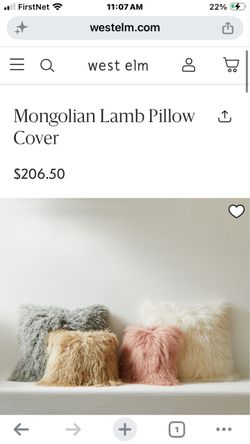 WEST ELM Mongolian Lamb Pillows Set of 2 RETAILS $275 LIKE NEW SALE