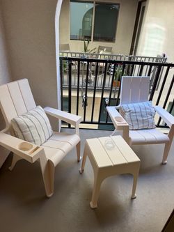 White Plastic Adirondack Chair Set with Table
