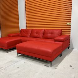 Leather sectional & ottoman set