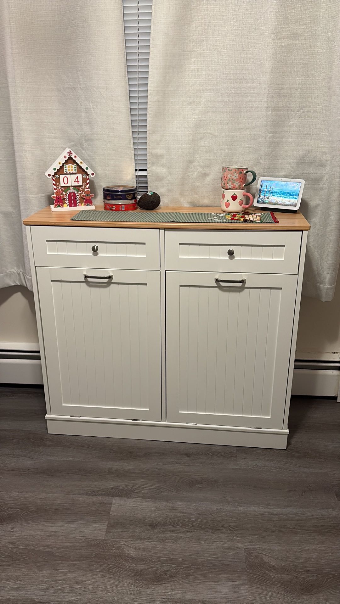 Kitchen Storage Cabinet w/ Pull-Out Trash & Recycling Bins